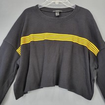 Forever21 Womens Shirt Size L Black Yellow Stripe Crop Long Sleeves Round Neck - £7.95 GBP