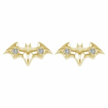 Womens Diamond 10k Yellow Gold Plated Batman Bird Stud Fancy Earrings - £58.41 GBP