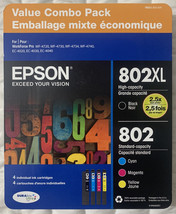 Epson 802XL Black &amp; Epson 802 Cyan Magenta Yellow Ink Set T802XL-BCS Bul... - $99.98