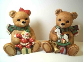 Pair of HomcoTeddies with Christmas gifts #5251 MIJ Xmas Teddy set 1970s 4.5&quot; - $14.95