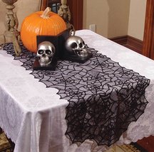 Haunted House Gothic Black LACE SPIDER WEB TABLE RUNNER Halloween Decora... - £9.99 GBP