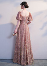 BLUSH PINK Maxi Sequin Dress GOWNS Vintage Sleeved High Waist Sequin Prom Dress image 6