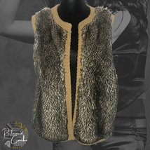 Ann Taylor Womens Medium Gray Tan Faux Fur Knit Open Front Sweater Vest Size M - £36.08 GBP