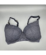 Lively 32DDD Wirefree Blue Lace Wireless Lightly Padded Bra Strap Mesh Back - $7.99