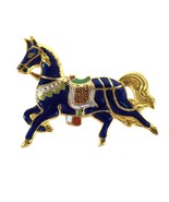 Vtg Blue Enamel Cloisonne Show Horse Brooch Pin Equestrian Goldtone Thai... - $34.83
