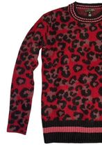 AQUA Red Leopard Print Knit Sweater XS Crewneck Long Sleeve image 2