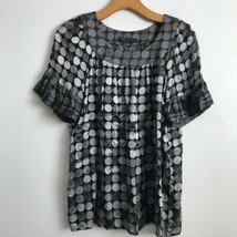 BCBGMAXAZRIA Silk Shirt Women Small Gray Circle Dot Babydoll Short Sleeve Relax - $13.91