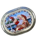 Metal Tin Tray Woodland Santa Red Cardinal Oval w Sides Serving Lake Tre... - $276.80 MXN