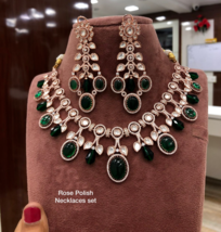 Indisch Rose Vergoldet Bollywood Stil Kundan Halskette Smaragd Schmuck Set - £171.64 GBP