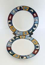 Studio Nova Nantucket Two Dinner Plates Mikasa Shore Symbols on Blue Rim... - $28.16