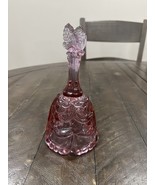 Fenton Butterfly Finial Handle Bell Pink Dusty Rose Draped Design Pattern - $24.74