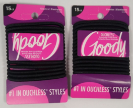 Lot of 2 Goody WoMens Ouchless Braided Elastics, Black, 15 Count - £8.59 GBP