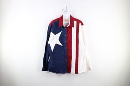 Vintage 90s Wrangler Womens Large Faded USA Flag Stars Stripes Button Down Shirt - £34.99 GBP