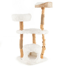 Solid Wood Cat Tower with Top Cattail Basket Cat Bed for Indoor Cats-White - £187.16 GBP