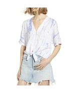 RAILS Thea Tie Waist Linen Blouse Top, Tie-dyed, Blue/White, Medium, NWT - $1,331.23 MXN