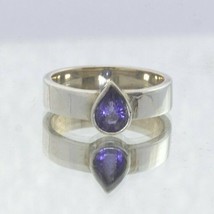 Blue Violet Iolite Pear Untreated Gemstone 925 Ring Size 7 Stacking Design 530 - £52.24 GBP