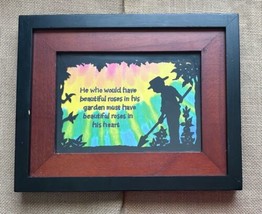 Faithful Gardener Framed Scherenschnitte Art Rainbow Background w Prose - $47.52