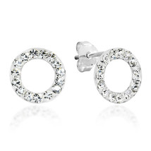 Simple 10mm Circle &quot;O&quot; Hoop Loop White CZ .925 Silver Earrings - £7.98 GBP