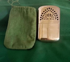 Vintage Peacock Hand Warmer w Green Drawstring Case Chrome Made in Hong ... - $24.74