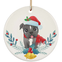 Cute Pitbull Dog Round Ornament Christmas Gift Home Decor For Pet Puppy Lover - £11.65 GBP