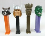 Vintage Lot of 4 Superhero Pez Dispensers Groot, Rocket, Thor, &amp; Hulk - $12.60