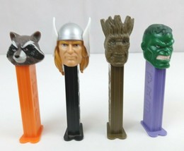 Vintage Lot of 4 Superhero Pez Dispensers Groot, Rocket, Thor, &amp; Hulk - £9.88 GBP