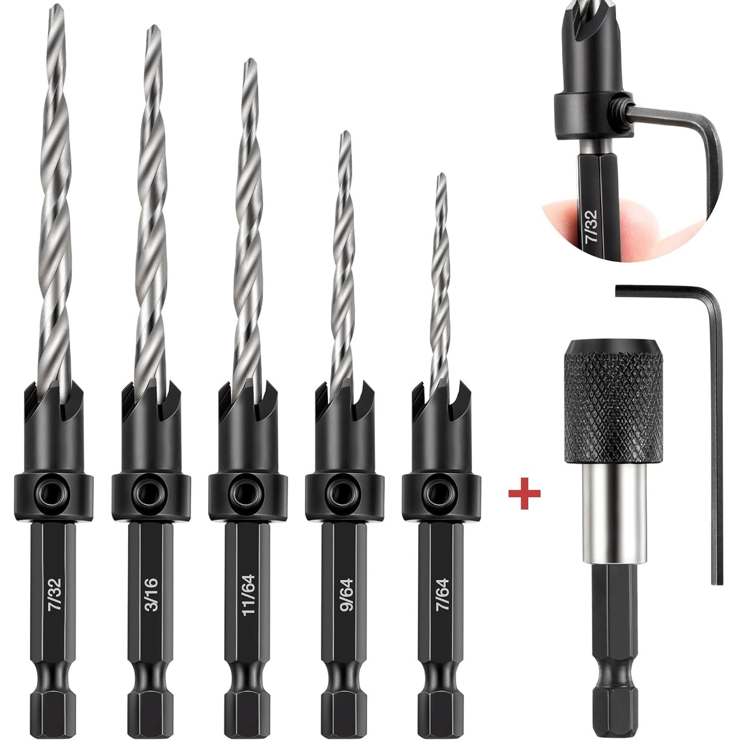 5 Pc Countersink Drill Bit Set, With Quick Replacement Bit, M2 Drill Bits - $33.96