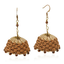 Elegant Hand-Woven Brown and Tan Basket with Brown Crystal Dangle Earrings - £7.80 GBP