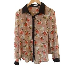 Dark Coquettte Womens Sheer Top Size XS Floral Pink Black Button Up Rose... - $29.99