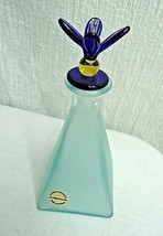 g138 Blue Frosted Glass Perfume Bottle Floral Dauber Square Tapered Italy - £10.13 GBP