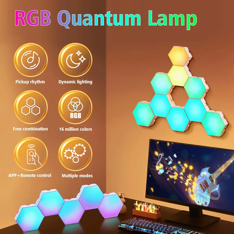 RGB Intelligent Hexagonal Wall Lamp Color-changing Ambient Night Light D... - $47.65+
