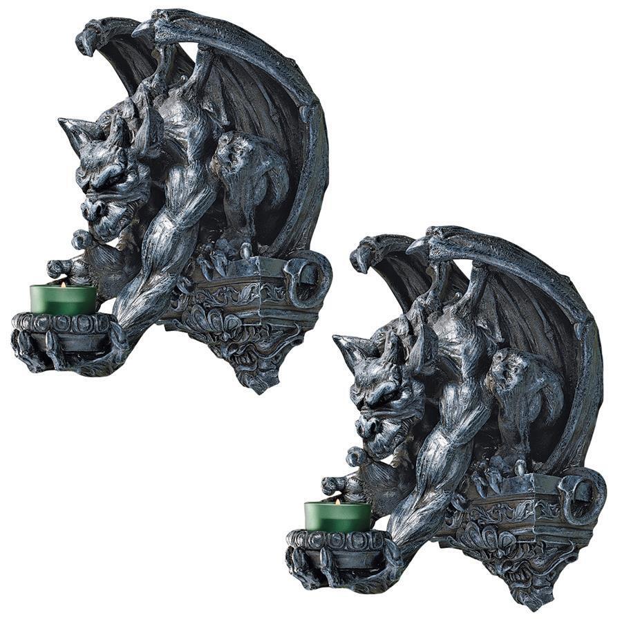 Ebros Whitechapel Manor Gargoyle Wall Sconce: Set of Two 12&quot;H Gothic Hom... - $139.99