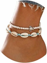 Boho Turtle Layered Shell Anklet Set Silver Ankle Bracelets Beaded Foot Chain Be - £16.68 GBP