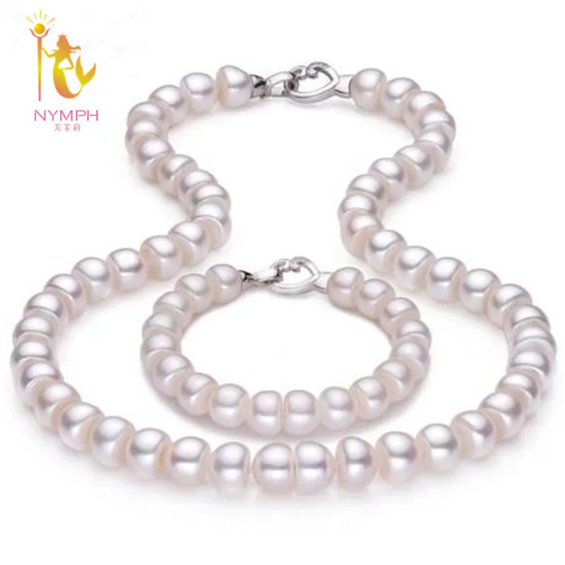 Pearl Jewelry Natural Fresh Water Pearl Jewelry Set Wedding White Pearl Necklace - £40.34 GBP