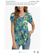 Womens XL Tunic Top Floral Green Blue Rounded Hem Soft Feminine Flowy New - $283.74 MXN