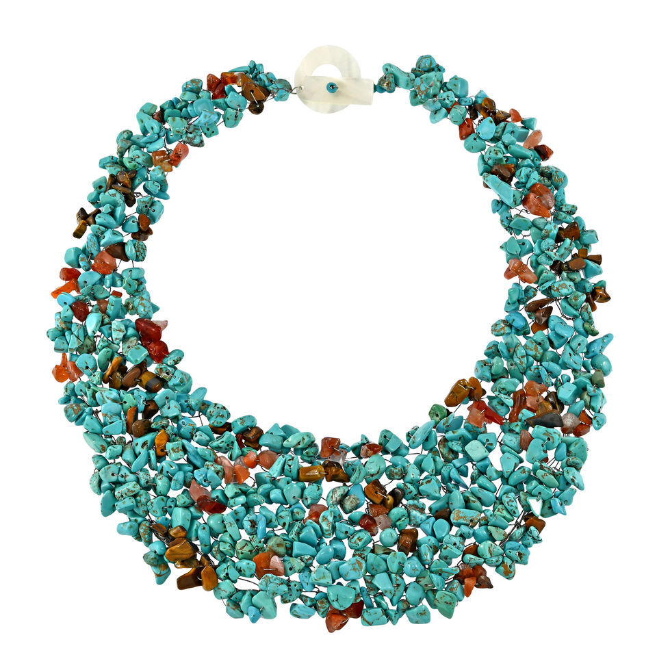 Vintage Bohemian Blue Turquoise Stone Bead Bib Statement Fashion Ethnic Necklace - £40.48 GBP
