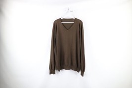 Vintage 90s Streetwear Mens Large Faded Blank Cotton Knit V-Neck Sweater Brown - £38.75 GBP