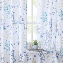 ZJDECOR Floral Semi-Sheer Curtains 84&quot; for Living Room, 2 Panels, Blue Blossom - £62.41 GBP