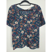 Pleione Blouse Medium Womens Short Sleeve Floral Multicolor V Front V Back Top - £14.02 GBP