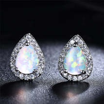 White Opal &amp; Cubic Zirconia Teardrop Cushion Stud Earrings - $17.99