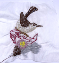 Arizona Bird Embroidered Quilted Square Frameable Art State Needlepoint Vtg - £22.25 GBP