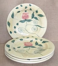 Rare Los Angeles Pottery Laurie Gates Rose Deep Dish Plate Set Of Four - $113.85