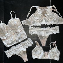 Victoria&#39;s Secret 34D BRA SET+36C CORSET TOP+M BEIGE white embroidery AP... - $197.99