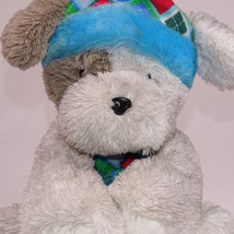 HugFun White Puppy Dog Plush With Blue Hat Scarf Sitting Stuffed Animal 12&quot; Toy - £8.93 GBP