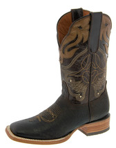 Mens Cowboy Boots Rodeo Dress Dark Brown Stitched Square Toe Bota Hombre Size 10 - £99.55 GBP