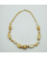 Beaded Necklace Cream Yellow Gold Tone Spacers Smooth Womens Jewelry - $29.65