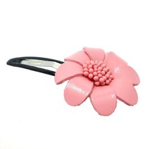 Vibrant Pink Genuine Leather Flower Blossom Barrette Hair Clip - $9.49