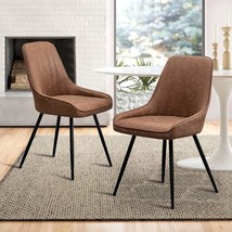 Alunaune Modern Dining Chairs Set Of 2 Upholstered Accent Chair Mid, Brown. - $181.93