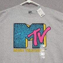 MTV Mens T Shirt Size Large Gray Classic Finger Print Logo Adult Unisex Retro - £14.25 GBP