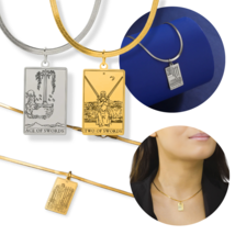 Snake Chain Tarot Card Necklace, Minor Arcana Suit of Swords Pendant Choker Gift - £13.83 GBP